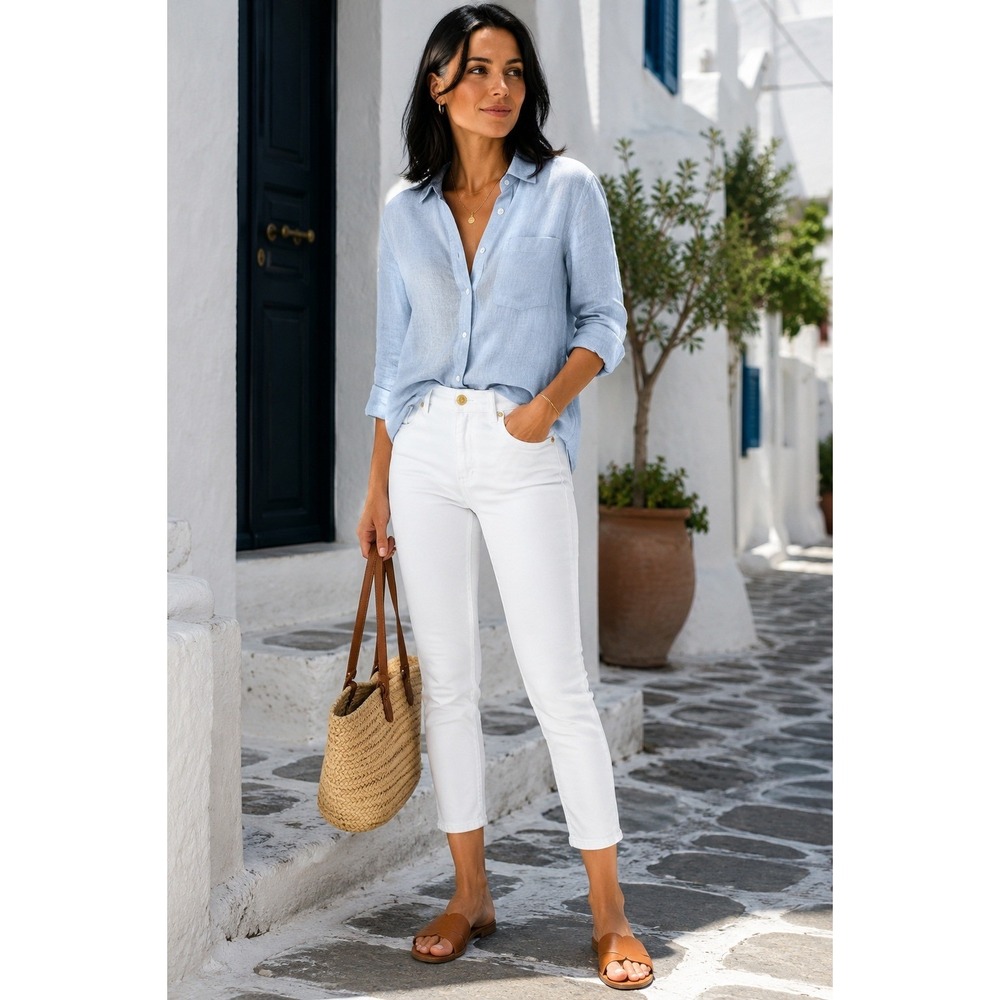 Michael Kors Izzy White Cropped Skinny Jeans Stretch Denim Size 8